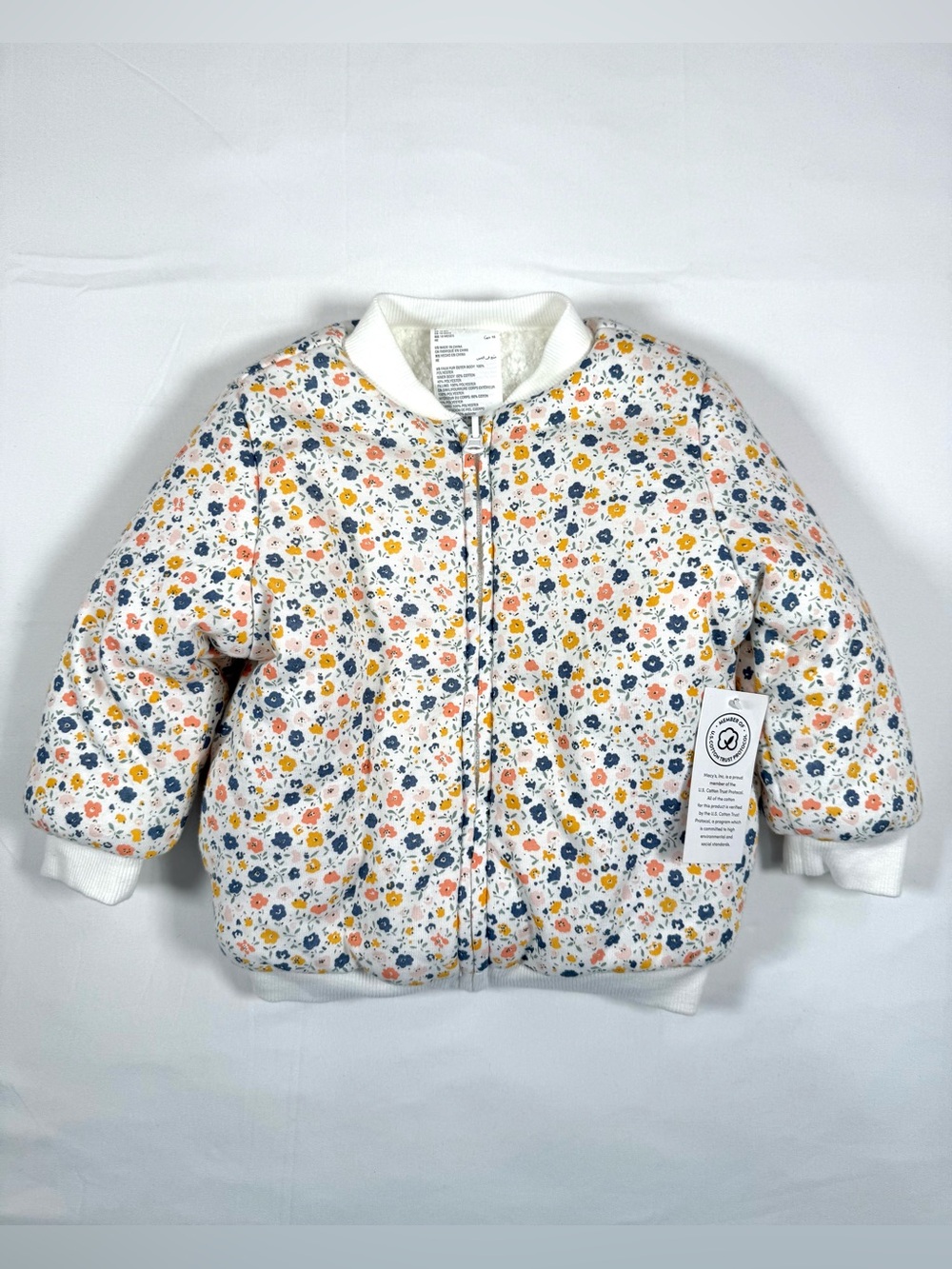 NWT FIRST IMPRESSIONS Girls Floral Sherpa Bomber Jacket 18M Cottagecore NEW